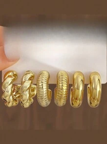 18 件新款时尚金色粗耳环扭曲 C 形泪珠耳环套装女士时尚金属几何圆形耳环首饰（无卡纸） - 圓圈 - 查看 6