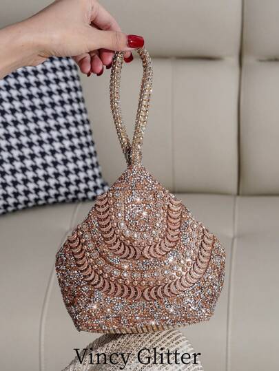 钻石装饰独特造型派对手拿包，优雅女士晚宴手提包，适合派对和活动