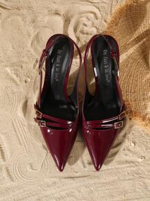 On feet& in love 女士时尚漆皮尖头套脚高跟鞋，通勤、派对、婚礼等场合皆宜