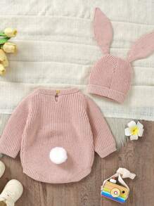 Suéter informal de Pascua para bebé, mono de manga larga con bordado de letras y gorro - Rosa - Ver 5