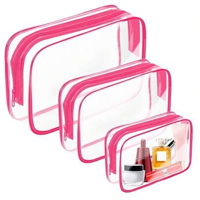 3 قطع مجموعة أكياس تجميل شفافة مقاومة للماء، ضرورية للعطلات الصيفية والسفر - أكياس سحاب متعددة الوظائف خفيفة الوزن لمستحضرات التجميل والإكسسوارات النسائية