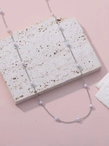 1pc Dainty Stainless Steel Multiple Faux Pearl Necklace 18K Gold-Plated Anti Fading Chain Layered Necklace For Women Romantic Holiday Wedding Jewelry Choker Daily Wear Accessories Bridesmaid, Valentine's Day, Mother's Day Gifts,Mom,Mother,Mother's Day,Gift