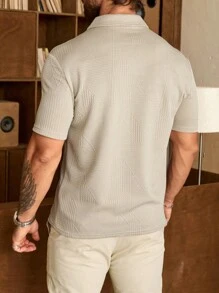 Manfinity Roghcode Men's Solid Color Button Front Short Sleeve Casual Golf Polo Shirt, Everyday Casual - Camel - View 4