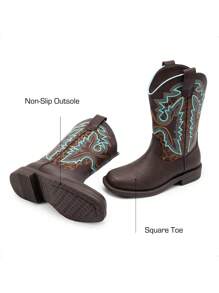 Boys Girls Western Boots Cowboy Boots Kids Western Square Toe Riding Boots - 巧克力棕 - 查看 7