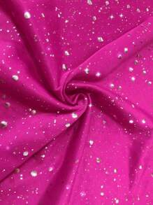 Sexy Off Shoulder Solid Color High Slit Ruffle Hem Sparkly Party Dress, Spring/Summer - Hot Pink - View 8