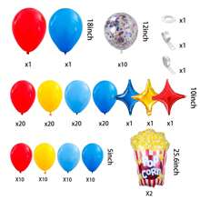 138个马戏团主题气球花环拱门套装，包含红色、蓝色、绿色、黄色乳胶气球，非常适合生日派对装饰、装饰背景、毕业装饰、马戏团主题派对用品 - 彩色 - 查看 9