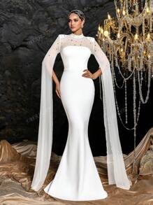 Faeriesty Faeriesty Rhinestone Detail Mock Neck Extra-Long Sleeves Formal Mermaid Dress