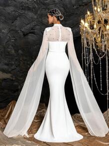 Faeriesty Faeriesty Rhinestone Detail Mock Neck Extra-Long Sleeves Formal Mermaid Dress