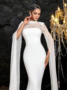 Faeriesty Faeriesty Rhinestone Detail Mock Neck Extra-Long Sleeves Formal Mermaid Dress