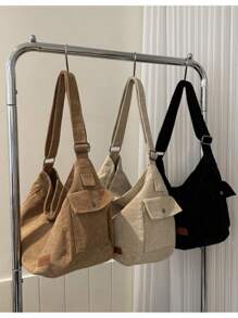 Simple Fashion Shoulder Corduroy Messenger Bag Women New Style (1524) - 鏽棕色 - 查看 2