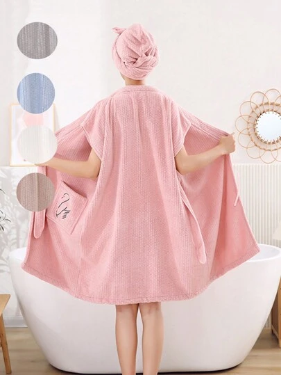 2 Piezas Conjunto de Bata de Baño y Toalla para el Cabello (Bata de Baño + Gorro Secador de Pelo) de Felpa de Coral Gruesa y Suave, Bata de Baño Estilo Kimono para Mujeres con Toalla Secadora de Cabello, Toalla Envolvente para el Baño, Bata de Ducha, Bata de Spa para Mujeres y Niñas con Toalla Envolvente para el Cabello, Ultra Suave, Cálida y Absorbente Después de la Ducha, de Vuelta a la Escuela, Bata de Baño, Accesorios de Baño, Regalo del Día de San Valentín