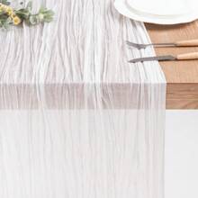 1pc Cheesecloth Table Runner-White, Boho Style Long Gauze Romantic Table Runner For Wedding Reception Bridal Shower Holiday Thanksgiving Birthday Party Table Dining Room Dresser Decor, Mother's Day Decor, Home Decor, Scene Decor - White - View 6