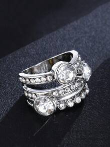 1 件时尚闪亮潮流简约银色镶嵌圆形水钻环圈戒指女士派对婚礼配饰礼物珠宝 - 戒指 - 查看 15