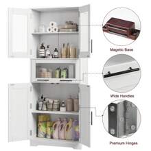 Gabinete de baño alto, gabinete de cocina con puertas de vidrio y estante ajustable, gabinete de piso independiente para sala de estar, lavadero, hogar, oficina