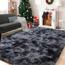 1pc Tie-Dye Dark Gray Shaggy Plush Area Rug, Fluffy Rectangular Soft Non-Slip Carpet For Living Room, Bedroom, Bathroom, Game Room, Washable All Season Home Decor Mat Gifts Birthday Graduation