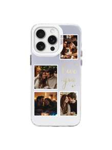 1 pieza Funda de teléfono personalizada "Te amo" con impresión de 4 fotos, resistente a golpes y de piel respetuosa con el color, compatible con iPhone 16 Pro Max/16 Plus/16 Pro, Galaxy S25/S25 Ultra/S25 Plus, etc.