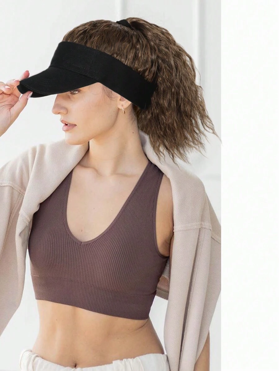 Synthetic Hat Wig Ponytail Adjustable Ladies Ponytail Wig 12-Inch Baseball Cap Wig Sporty Style Wavy High Ponytail Suitable For Ladies To Wear Daily. - 彩色 - 查看 1