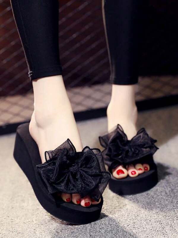 2024 New Fashion Versatile Bowknot Slide Sandals For Women, Comfortable Non-Slip High Heel Beach Slippers, Summer