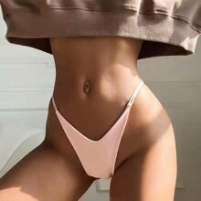 3 Pack Micro Thong Cotton G String V String Seamless Sexy High Waisted For Women (Nude/Black/Pink) - đen/mơ/hồng - Xem 2