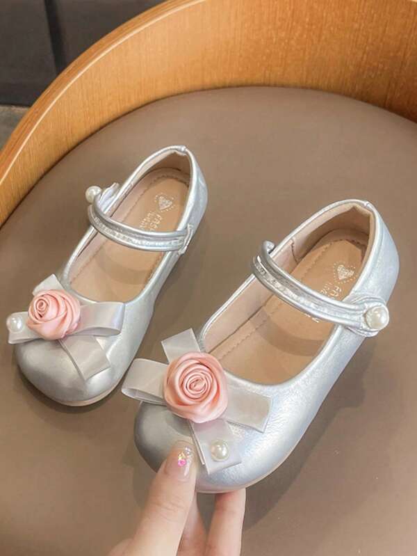 Mädchen Schuhe mit weicher Sohle und Perlendekor, Prinzessinnen-Stil, neue Baby Mädchen Kleiderschuhe Maryjane für Frühling und Herbst