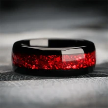 优雅的 8 毫米钨钢结婚戒指，搭配玫瑰木镶嵌 - “他或她”黑色钨钢承诺戒指，适合周年纪念、生日等 - 不锈钢和木制工艺 - 戒指 - 查看 10