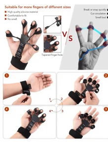 1pc Black Silicone Finger Stretching Exerciser, 5 Finger & Wrist Resistance Band Trainer For Finger Strength Recovery, Flexion & Extension - Multicolor - View 6