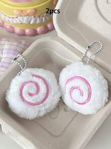 1 件粉色和白色迷你毛绒漩涡绒球钥匙扣 - 柔软毛绒配件，用于手提包装饰 - 可手洗/干洗汽车配件包魅力学校可爱哥特 Y2k - 彩色 - 查看 3