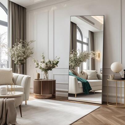 Sweetcrispy 1pc Full Length Mirror With Stand, 64"X21" Floor Mirror With Aluminum Alloy Frame For Bedroom, Standing Full Body Mirror, Dressing Mirror Home Decor Back To School Room Decor School Supplies