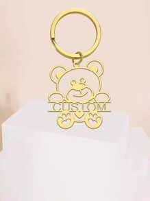 Personalized Stainless Steel Bear Keychain With Customized Name - Cartoon Animal Theme, Decorative Heart Design, Ideal Gift For Boy And Girl - Multicolor - View 4