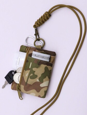 1 pieza Bolso de la marca Malist para exterior, camping, senderismo, pesca. Soporte para tarjetas, llavero, auriculares con cremallera, estilo casual. Longitud de la correa aproximada de 45 cm. Billetera mini para hombres y mujeres, monedero