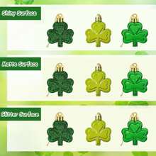 12pcs St Patricks Day Mini Shamrock Ornaments For Small Tree Decorations Good Luck Clover Hanging Bauble Green Glitter Matte Trefoil Irish Ornaments For Saint Patricks Day Tree Shelf Decor Party Favors Supplies - Colorful - View 6