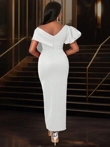 Sexy Women V-Neck Front Slit Cocktail Graduation Dress, For Birthday, Wedding Guest, Graduation, Dinner, Homecoming New Year Eve,Valentine's Day - White - View 2