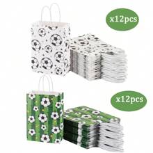 24/16/12/10/8/18 piezas/Set Bolsas de regalo con patrón de fútbol blanco y verde de 21*15*8cm, adecuadas para partidos de fútbol, fiestas de cumpleaños familiares, reuniones y decoración de envoltorios de regalo - Multicolor - Ver 8