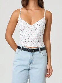 Women's Cropped Cami Tops Spaghetti Strap Sleeveless Open Back V Neck Solid Color Slim Fit Tank Tops Fashion T-Shirt