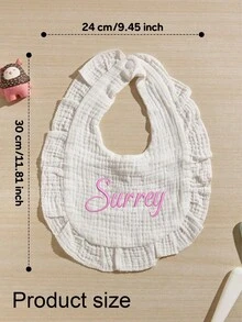 1pc Custom Embroidered Name Baby Bibs, Personalized Bibs For Baby Girl, Customized Muslin Baby Bibs, Custom Ruffle Bib, Customizable Baby Bibs For Drooling And Teething - Style a - View 2