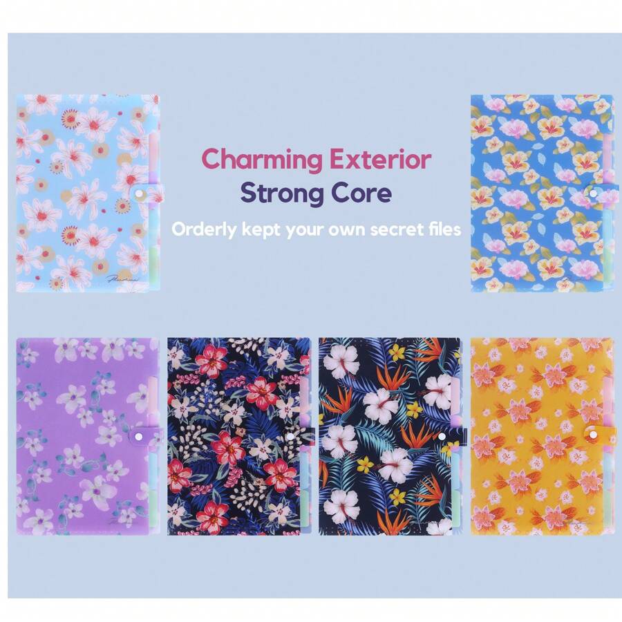 学校文件夹 - 返校花卉系列可扩展文件袋，5 口袋风琴式文件整理器，适用于学校、办公室和家庭 - 多色 - 查看 1