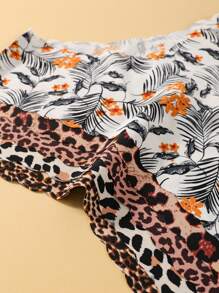 Set de 5 bragas de bikini de corte bajo y sin costuras con estampado de leopardo sexy para mujeres, cómodo y transpirable para ejercicio y deportes