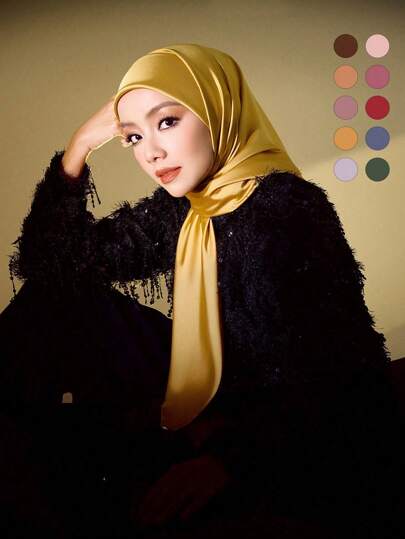 1pc Women's Casual Soft Solid Color Satin Square Scarf, Silk Headscarf/Neckerchief