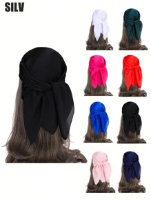 1入組女士模擬絲方形圍巾髮飾，純色經典髮巾頭帶頸巾頭部包裝髮飾休閒頭巾，頭帶，頭箍，裝扮您的外觀理想之選