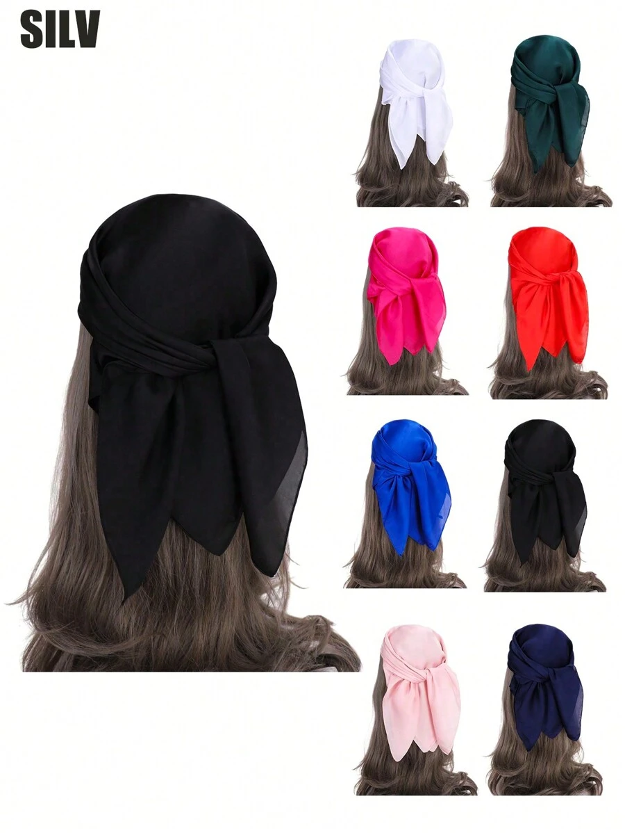 1入組女士模擬絲方形圍巾髮飾，純色經典髮巾頭帶頸巾頭部包裝髮飾休閒頭巾，頭帶，頭箍，裝扮您的外觀理想之選