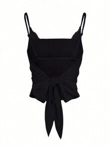 Women's Sexy Lace Trim Camisole Knit Tank Top, Suitable For Christmas, Spring/Summer - Black - View 4