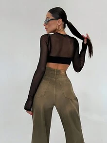 SQUALO Quần ống rộng màu đất nhạt dành cho nữ - màu nâu - Xem 4