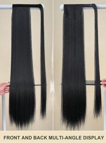 32英寸长直马尾假发，棕黑色，耐热合成纤维，适合女孩和女士日常使用。