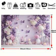 1 件紫色花卉和蝴蝶背景横幅,紫色花卉蝴蝶风格派对装饰,生日婚礼派对装饰横幅,拍照亭道具 - 1個 - 查看 5