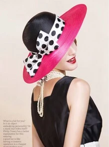 HIMESPORT 女士宽檐波点布艺教堂帽，优雅婚礼茶会礼服肯塔基正式礼帽，配大蝴蝶结沙滩拼接帽，精致高顶礼帽 - A - 查看 4