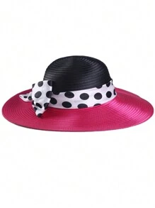 HIMESPORT 女士宽檐波点布艺教堂帽，优雅婚礼茶会礼服肯塔基正式礼帽，配大蝴蝶结沙滩拼接帽，精致高顶礼帽 - A - 查看 9