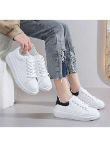 Men's Simple Breathable Casual Sneakers - 黑與白 - 查看 4