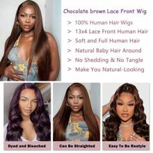 Light Brown Lace Front Wigs Human Hair Pre Plucked 13x4 Straight Chocolate Brown Lace Front Wigs Human Hair 180% Density Colored #4 Light Brown Glueless Wig 13x4 Lace Frontal Wigs For Women Human Hair Tiny Knots Natural Hairline With Baby Hair 16-32 Inch Halloween Costumes - Light Brown - View 7