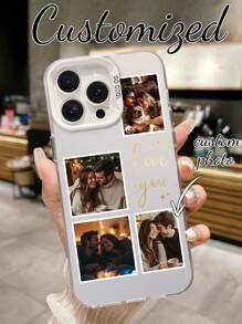1 pieza Funda de teléfono personalizada "Te amo" con impresión de 4 fotos, resistente a golpes y de piel respetuosa con el color, compatible con iPhone 16 Pro Max/16 Plus/16 Pro, Galaxy S25/S25 Ultra/S25 Plus, etc.