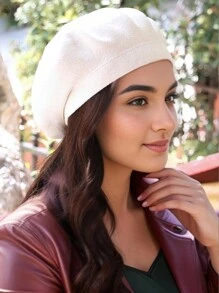 1pc Women Vintage Beret Hat, Large Circumference, Acrylic Knitted Cap, Versatile And Warm For Autumn/Winter - A - View 14